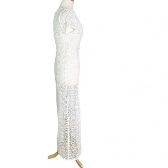 Lovers + Friends Crochet Short Sleeve Maci Cover Up Dress White Size M - Picture 9 of 11